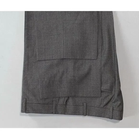 Canali 1934 Italy Flat Front Wool Dress Pants. Gray/Brown Micro Check. 34X32 EUC